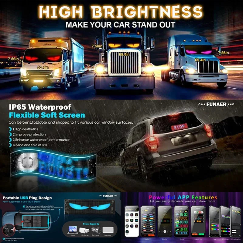 Roomara™ LED Pixel Matrix Display – Programmable RGB LED Panel with App Control for Car, Room Decor & Creative Lighting