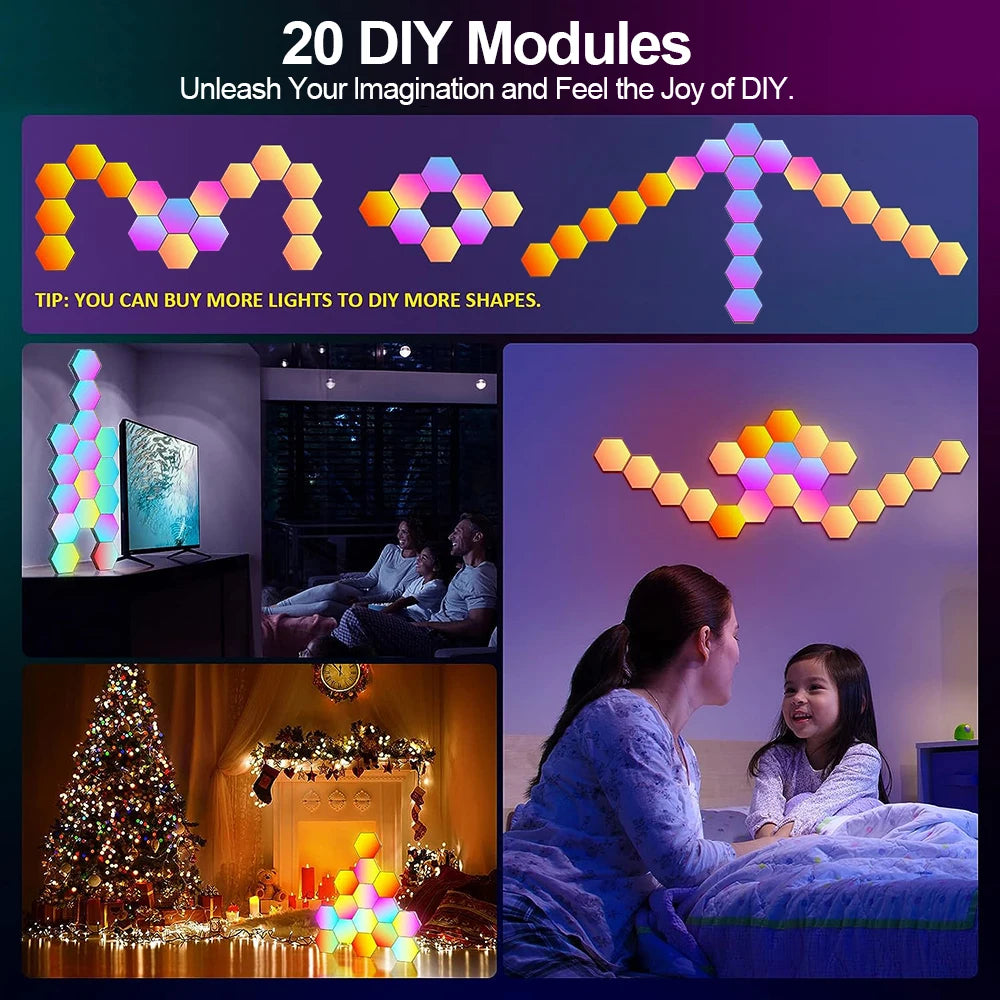 Roomara™ RGB Hexagon Wall Lights – Smart Modular LED Panels with App Control for Gaming Rooms & Aesthetic Decor