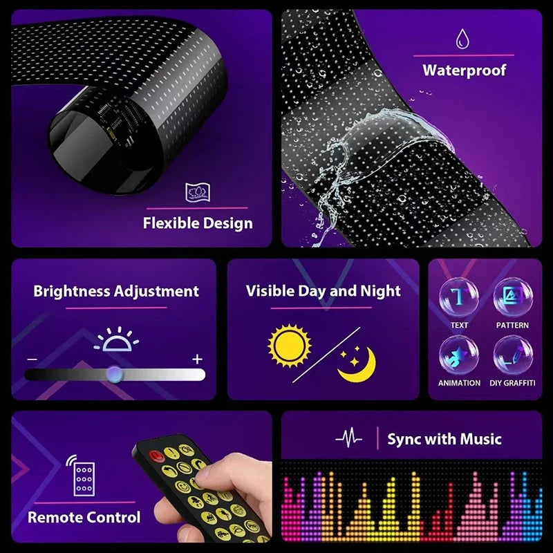 Roomara™ LED Pixel Matrix Display – Programmable RGB LED Panel with App Control for Car, Room Decor & Creative Lighting