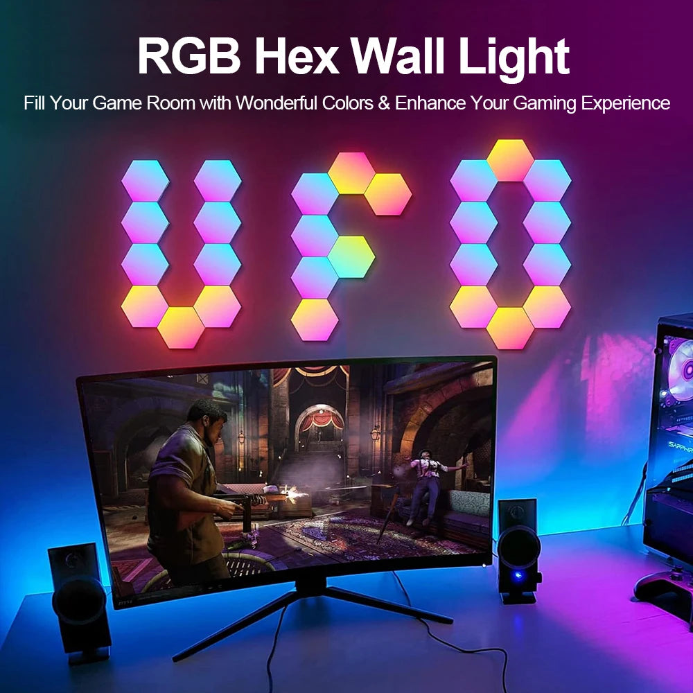 Roomara™ RGB Hexagon Wall Lights – Smart Modular LED Panels with App Control for Gaming Rooms & Aesthetic Decor