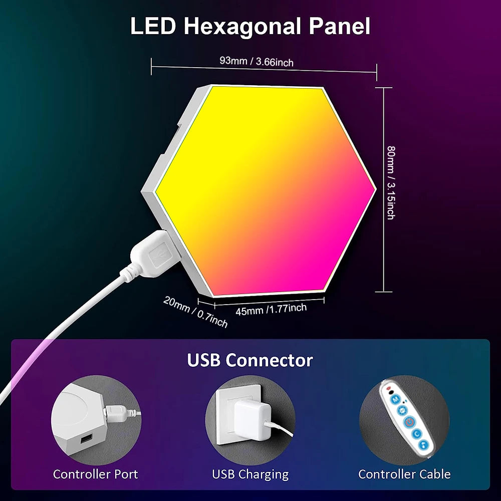 Roomara™ RGB Hexagon Wall Lights – Smart Modular LED Panels with App Control for Gaming Rooms & Aesthetic Decor