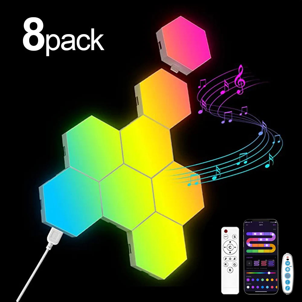 Roomara™ RGB Hexagon Wall Lights – Smart Modular LED Panels with App Control for Gaming Rooms & Aesthetic Decor