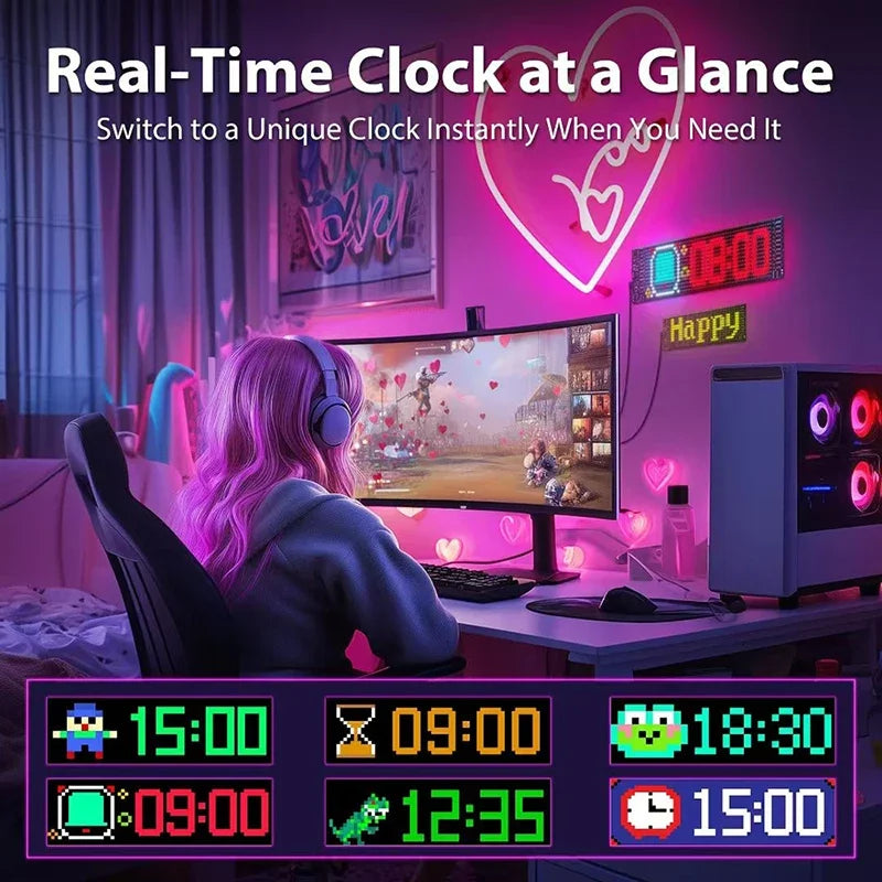 Roomara™ LED Pixel Matrix Display – Programmable RGB LED Panel with App Control for Car, Room Decor & Creative Lighting