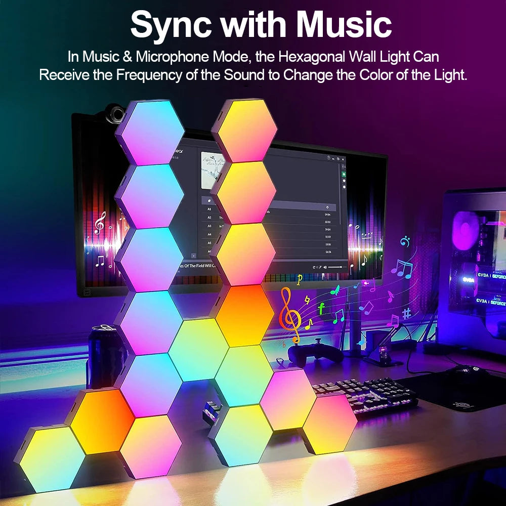 Roomara™ RGB Hexagon Wall Lights – Smart Modular LED Panels with App Control for Gaming Rooms & Aesthetic Decor
